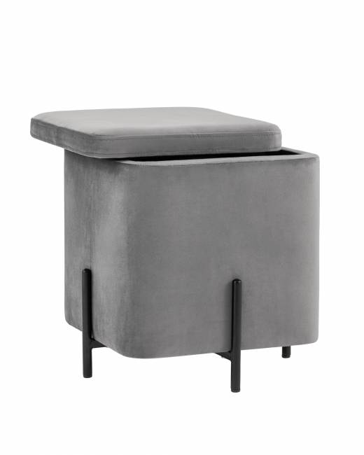 Пуф Грейс квадрат с ящиком велюр серый