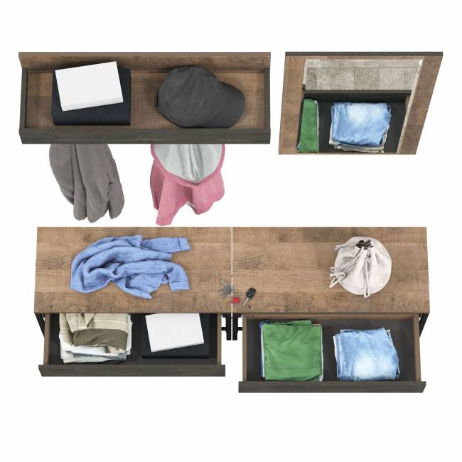 Две обувницы с сиденьем с зеркалом и вешалкой Трувор цвет дуб гранж песочный/интра