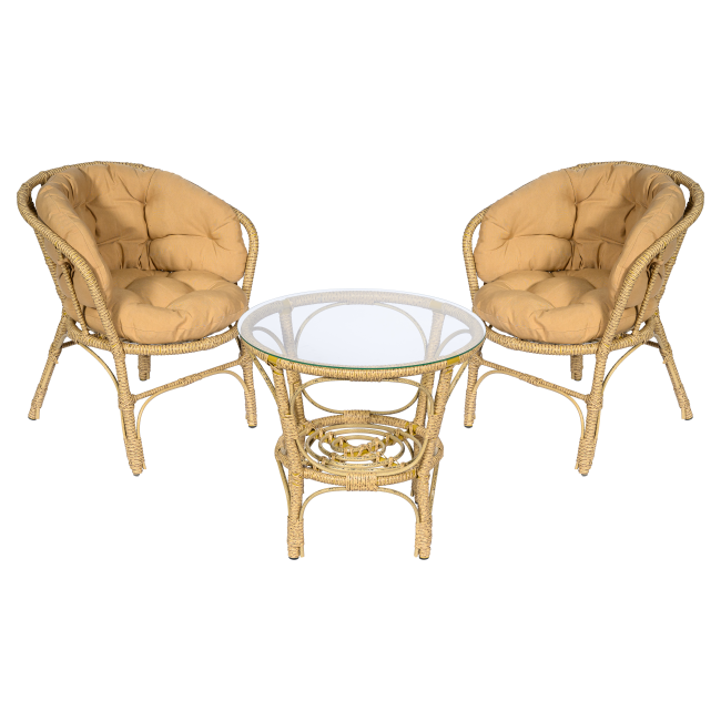 Комплект кофейный из искусственного ротанга Багама 2+1, светло-коричневый