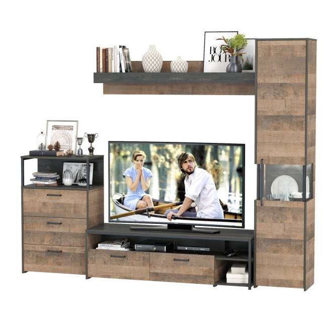 Стенка для гостиной с подсветкой Трувор № 23 цвет дуб гранж песочный/интра