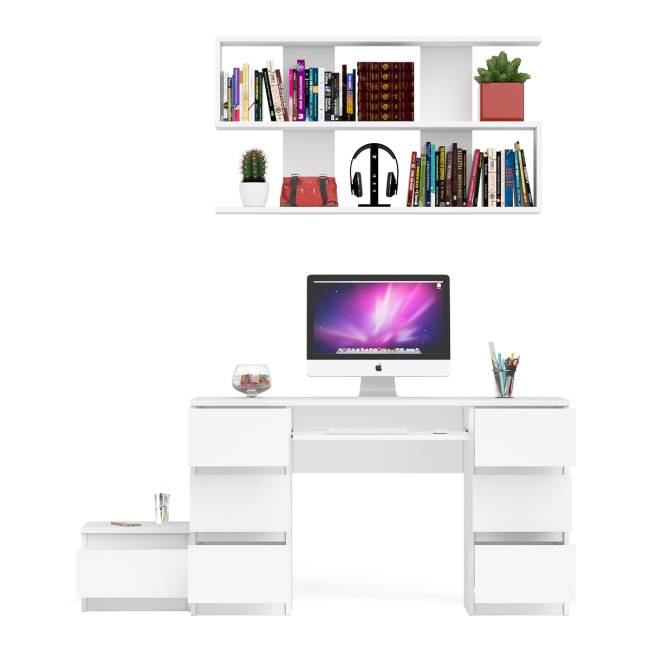 Двухтумбовый стол компьютерный Мори МС-2 с тумбочкой с ящиком и полкой на 1200 цвет белый Двухтумбовый стол компьютерный Мори МС-2 с тумбочкой с ящиком и полкой на 1200 цвет белый