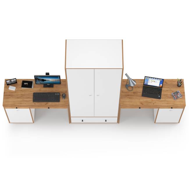 Два письменных стола и шкаф Вуди цвет белый премиум/дуб крафт золотой Два письменных стола и шкаф Вуди цвет белый премиум/дуб крафт золотой