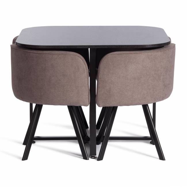 Комплект [стол, 4 стула] Квадрон/Quadron (мод.PT14) стол: МДФ/металл, стул: металл/шенилл, 100х100х73см, 69х56х71см, мокко /черный Mocha (мокко) LY1701-27/черный Стол: МДФ/металл; стул: металл/шенилл