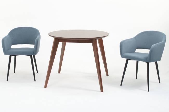 Стол Сканди К 100 орех с креслами Пичч велюр синий