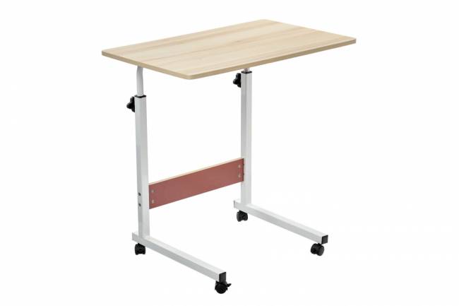 Стол многофункциональный на колесах, 60x40 см, «РОЛЛ», 2 ножки, регул.высота, мдф, металл, св. дерево, белый Стол многофункциональный на колесах, 60x40 см, «РОЛЛ», 2 ножки, регул.высота, мдф, металл, св. дерево, белый