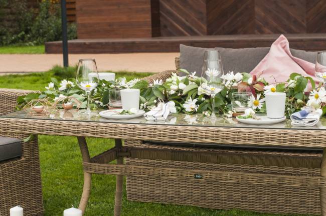 "Мокко Дабл" обеденная группа из искусственного ротанга, цвет соломенный "Мокко Дабл" обеденная группа из искусственного ротанга, цвет соломенный