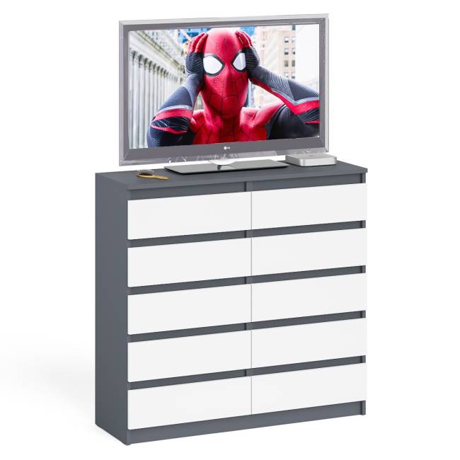 Комод высокий на десять выдвижных ящиков Мори МК1200.10 цвет графит/белый