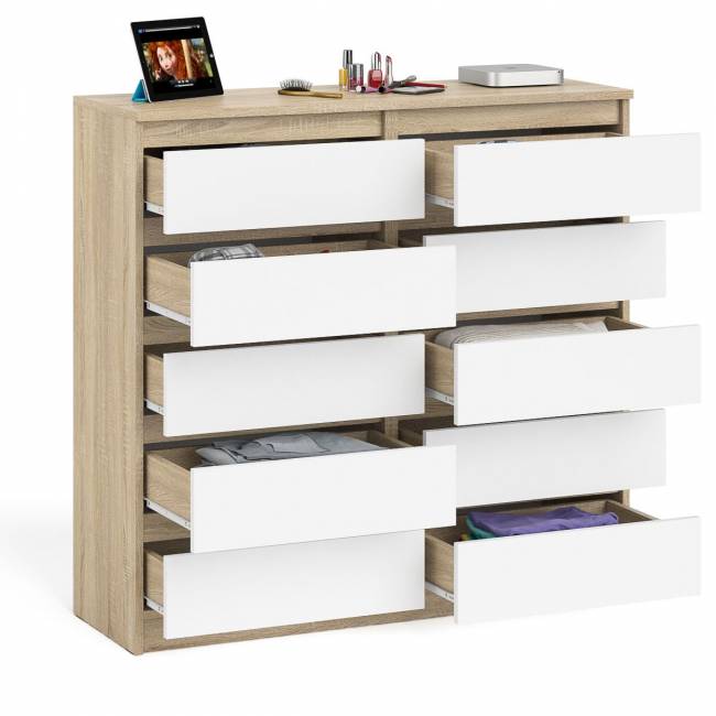 Комод высокий на десять выдвижных ящиков Мори МК1200.10 цвет дуб сонома/белый Комод высокий на десять выдвижных ящиков Мори МК1200.10 цвет дуб сонома/белый