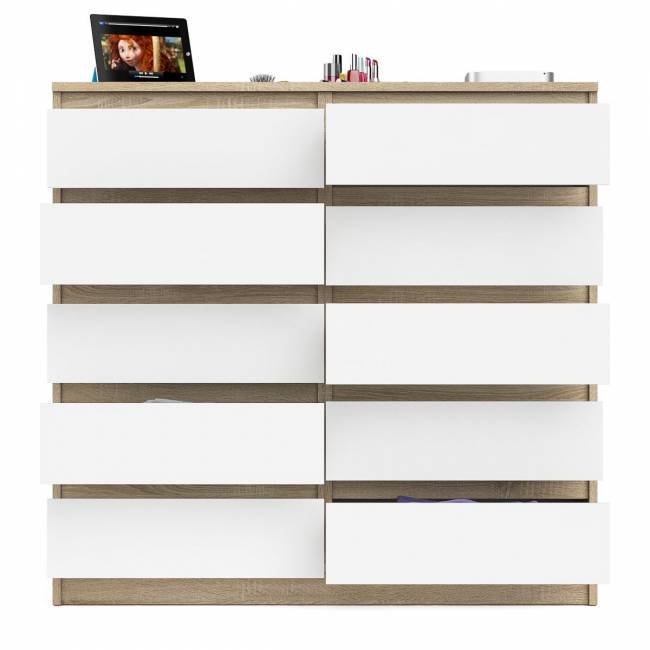 Комод высокий на десять выдвижных ящиков Мори МК1200.10 цвет дуб сонома/белый Комод высокий на десять выдвижных ящиков Мори МК1200.10 цвет дуб сонома/белый