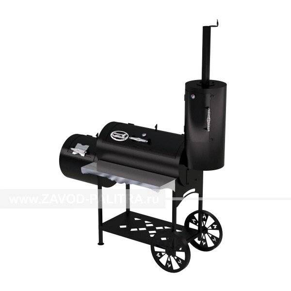Гриль-Смокер XXL, из стали толщиной 5 мм, с топкой слева, в термостойкой покраске