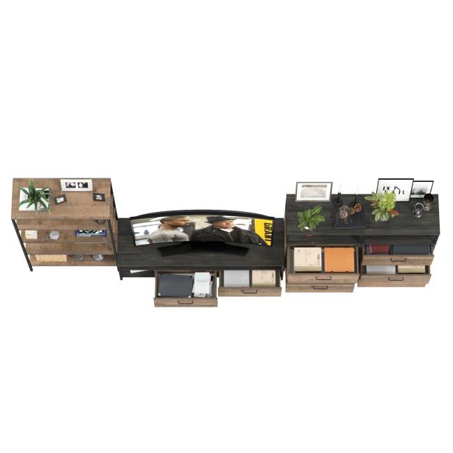 Стеллаж открытый с ТВ-тумбой и двумя комодами с тремя ящиками Трувор № 98 цвет дуб гранж песочный/интра