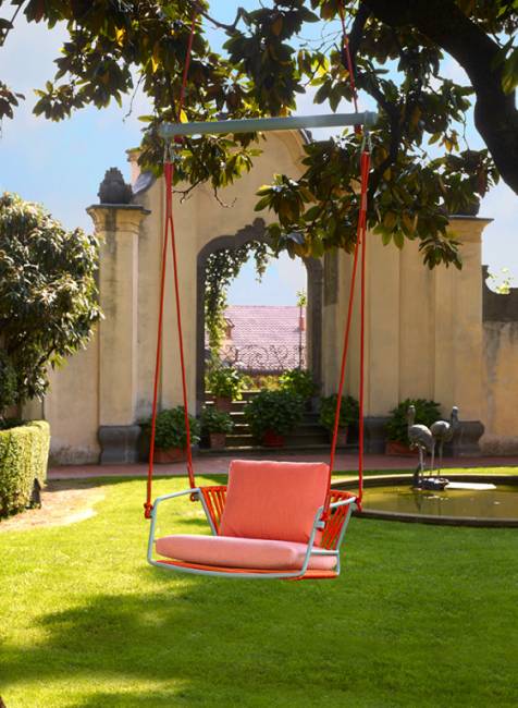 Качели плетеные Lisa Swing голубой, оранжевый 730х650х1750 мм Качели плетеные Lisa Swing голубой, оранжевый 730х650х1750 мм