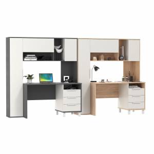 Два компьютерных стола с пеналом и тумбой Комфорт 12.95N цвет дуб сонома/белый/тёмно-серый/белый премиум