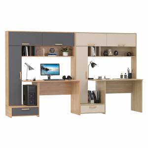 Два стола компьютерных с надстройкой Лайт 03.243Н цвет гикори рокфорд натуральный/тёмно-серый/плэйн/сатин