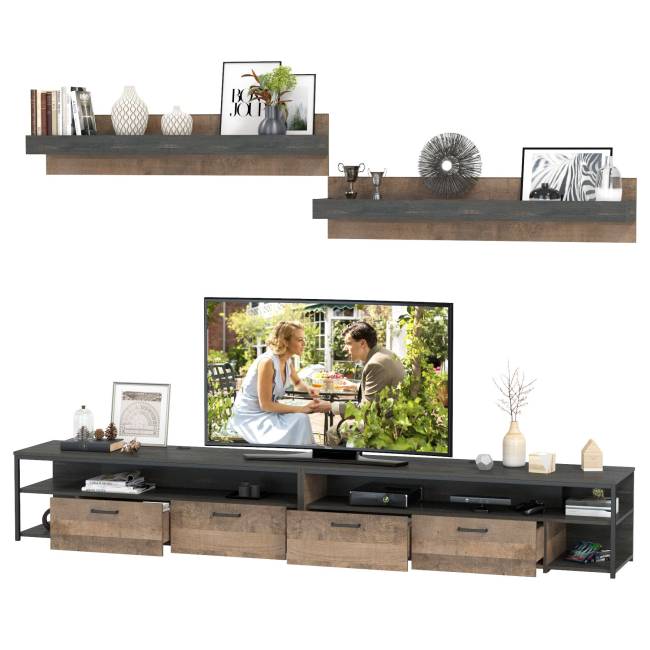 Две тумбы для аппаратуры с двумя навесными полками Трувор цвет дуб гранж песочный/интра Две тумбы для аппаратуры с двумя навесными полками Трувор цвет дуб гранж песочный/интра