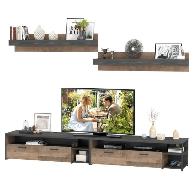 Две тумбы для аппаратуры с двумя навесными полками Трувор цвет дуб гранж песочный/интра Две тумбы для аппаратуры с двумя навесными полками Трувор цвет дуб гранж песочный/интра