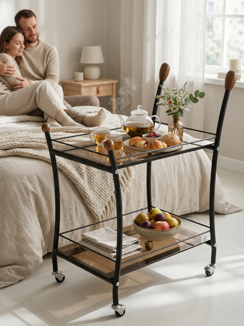 Стол сервировочный Поло чёрный/тонированное стекло