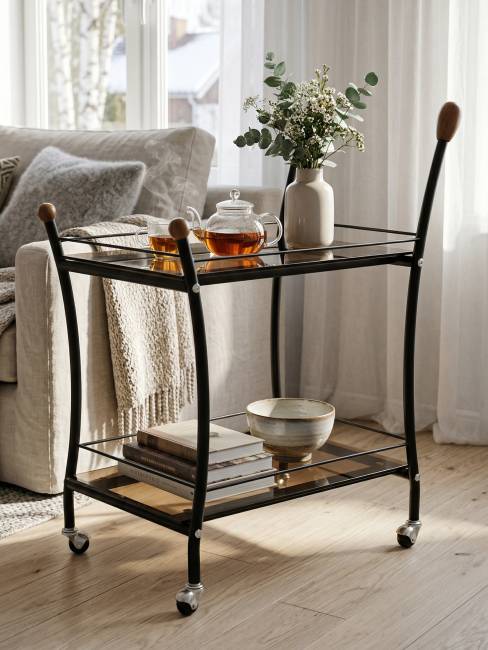 Стол сервировочный Поло чёрный/тонированное стекло