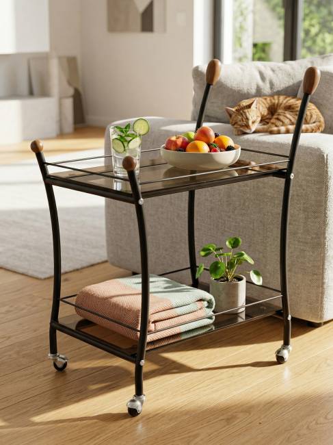 Стол сервировочный Поло чёрный/тонированное стекло