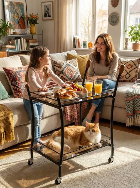 Стол сервировочный Поло чёрный/тонированное стекло