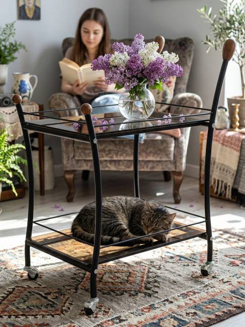 Стол сервировочный Поло чёрный/тонированное стекло