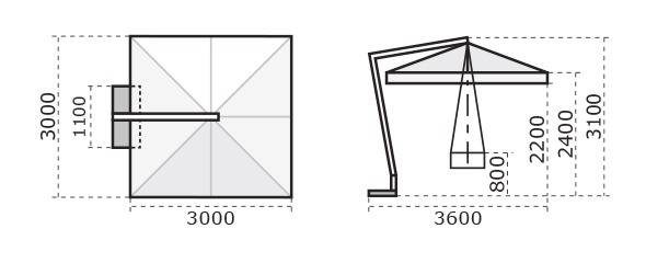 Зонт профессиональный 3х3 м Rimini Braccio белый, серо-коричневый 3000х3000 мм
