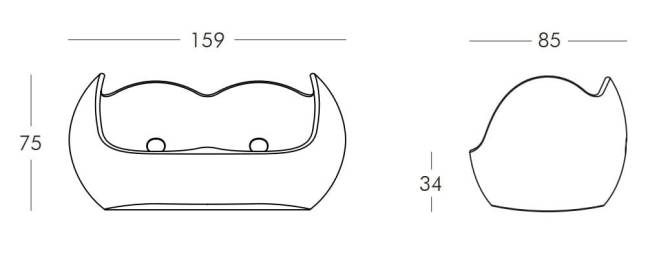 Диван пластиковый Blossy Standard слоновый серый 1590x850х750 мм Диван пластиковый Blossy Standard слоновый серый 1590x850х750 мм
