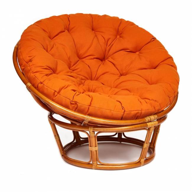 Кресло PAPASAN/ПАПАСАН 23/01 W  /с подушкой/ диаметр подушки 122 см, 115х101х104 см, Cognac (коньяк), ткань Оранжевый, С 23 Cognac (коньяк)