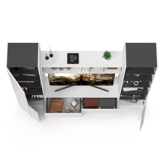 Стенка для гостиной Сидней № 6 цвет белый/чёрный/фасады МДФ белый глянец